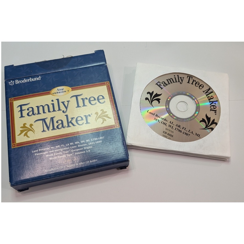 Broderbund Family Tree Maker Version 7 PC Software Blue Good Genealogy Records